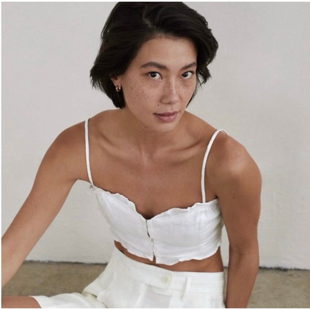 Aritzia Wilfred Ohora Cropped Camisole White Linen Tank Top M Coquette Bride
